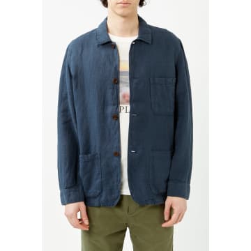 Shop Portuguese Flannel Navy Linen Labura Jacket In Blue