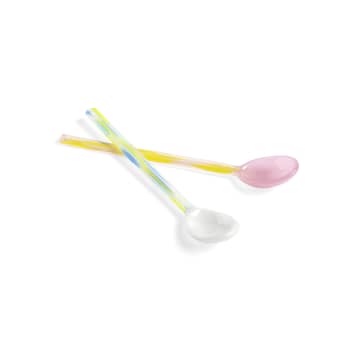 Hay Set Of 2 Flat Light Pink And White Glass Spoons In Multi