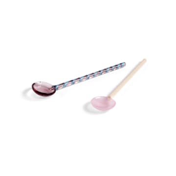 Hay Set Of 2 Round Aubergine And Light Pink Glass Spoons In Multi