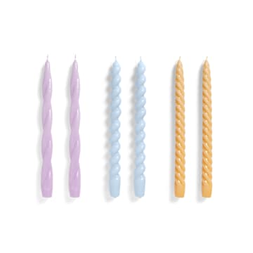Hay Candle Long Mix Set Of 6 Lilac Light Blue Dark Peach
