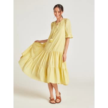 Thought Nola Hemp Yan Dye Check Trapeze Dress In Yellow