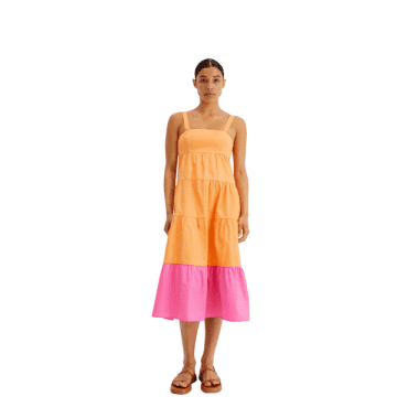 Compañía Fantástica Strap Dress In Block Orange & Pink