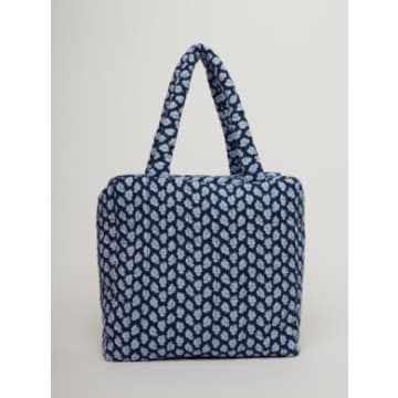 Great Plains Block-printed Aspen Quilted Zip-up Cotton Tote Bag In Blue
