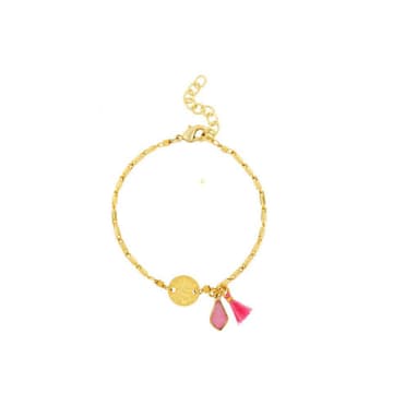 Ashiana Valentina Gold Link Chain Charm Bracelet In Pink