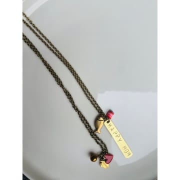 Unique Long Necklace With Pendants And Medal With Happy Mom Writing In Multi
