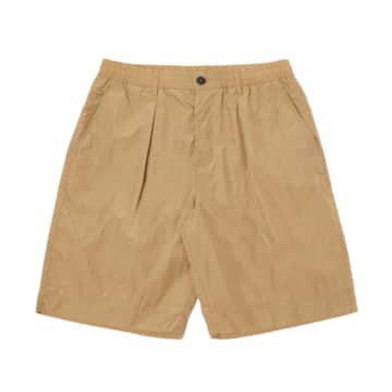 Universal Works Pleated Track Short In Sand Recycled Nylon Tech In Neutrals