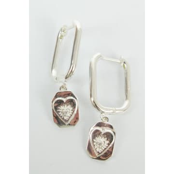 My Doris Silver Heart Charm Earrings In Metallic