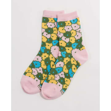 Baggu Flowerbed Crew Sock In Pink Multi