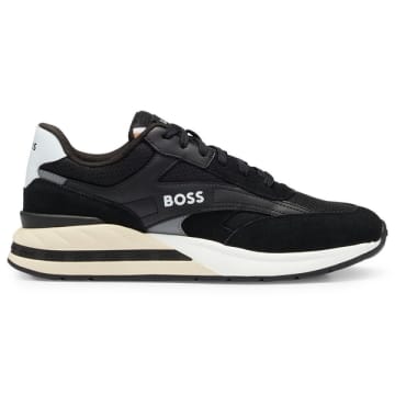 Hugo Boss Mixed-material Lace-up Trainers With Suede Trims In Black