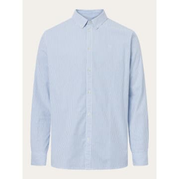 Knowledge Cotton Apparel 90879 Custom Tailored Owl Striped Oxford Shirt 1235 Lapis Blue