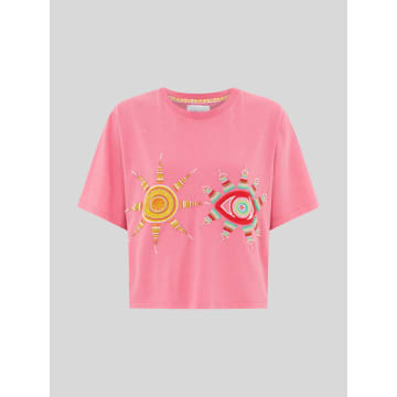 Hayley Menzies Sun Wink Embellished Cropped T-shirt Acid Washed Pink