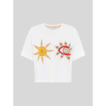 Hayley Menzies Sun Wink Embellished Cropped T-shirt Acid White