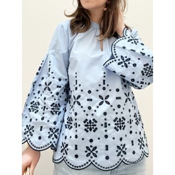 Inwear Dorika Cotton Embroidered Blouse Chambray Blue