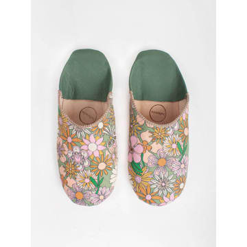 Bohemia Margot Floral Babouche Slippers Olive In Green