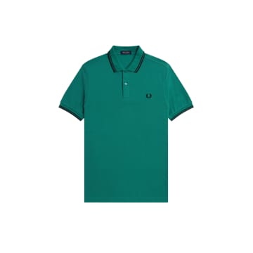 Fred Perry Slim Fit Twin Tipped Polo Deep Mint / Black / Black In Green