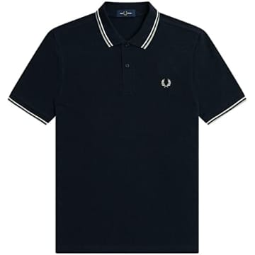 Fred Perry Slim Fit Twin Tipped Polo Navy/ Snow White / Mar Grass In Blue