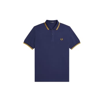 Fred Perry Slim Fit Twin Tipped Polo French Navy / Golden Hour / Golden Hour In Blue