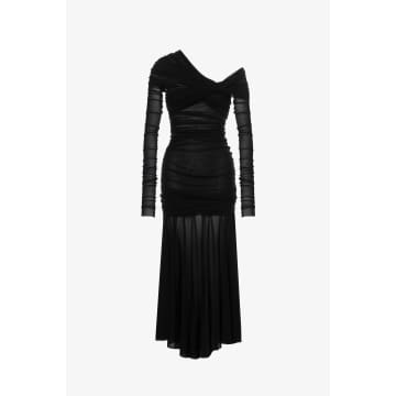 Philosophy Asymmetric-neckline Ruched Woven Maxi Dress In Black