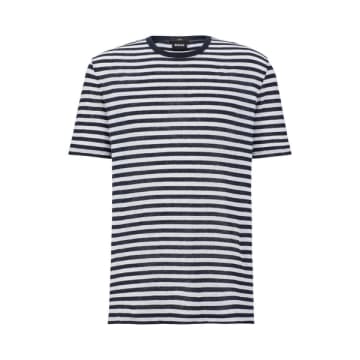 Shop Hugo Boss Dark Blue Pure Linen Horizontal Striped T Shirt