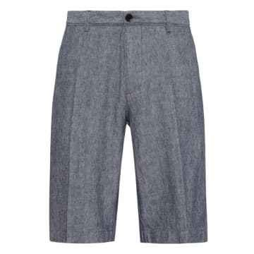 Shop Hugo Boss Rigan Dark Blue Regular Fit Linen Shorts