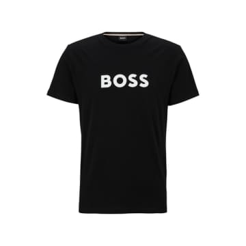 HUGO BOSS BLACK ORGANIC COTTON RELAXED FIT T SHIRT WITH CONTRAST LOGO