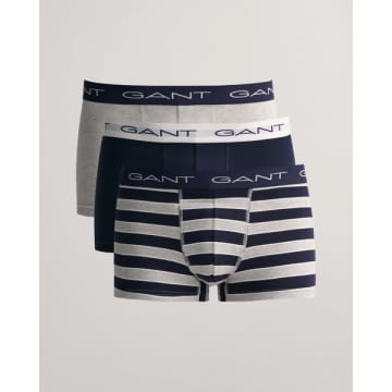 Gant Pack Of 3 Light Grey And Navy Block Stripe Trunks
