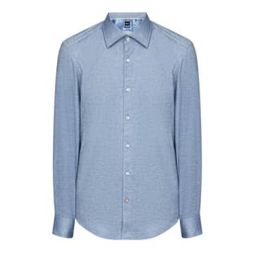 Hugo Boss Dark Blue Cotton And Linen Casual Fit Shirt
