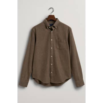 Gant Rich Brown Regular Fit Herringbone Shirt