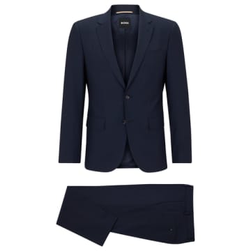 Shop Hugo Boss Dark Open Blue Stretch Virgin Wool Slim Fit Suit