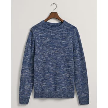 Gant Classic Blue Twisted Yarn Crew Neck Sweater In 409 Classic Blue