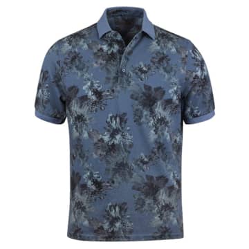 Stenströms Blue Tonal Floral Pique Cotton Polo Shirt