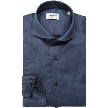 Stenströms - Blue Luxury Flannel Slimline Casual Shirt With Contrast Trim