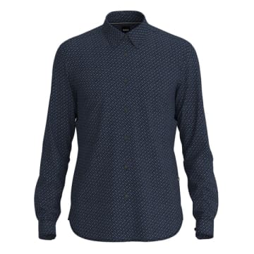 Hugo Boss Dark Blue Cotton Voile Printed Slim Fit Shirt