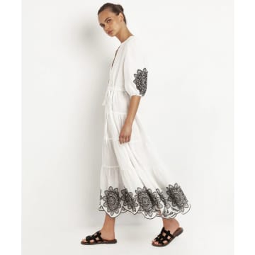 Greek Archaic Kori Long Dress Daisy With Belt In White And Black 230068