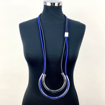 Christina Brampti Blue And Black Elastic Cord Necklace With Plexiglass