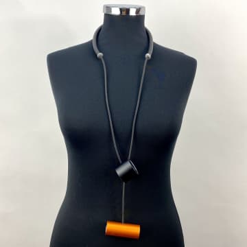 Christina Brampti Long  Orange Blackl Rubber And Aluminium Tube Necklace