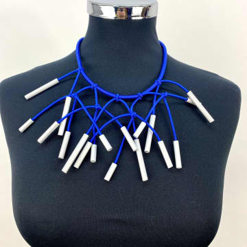 Christina Brampti Short Blue Necklace With Aluminium Tubes
