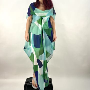 Xenia Greens And Blues Paka Patterned Dress