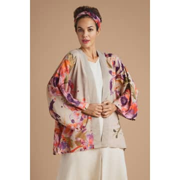 Karabo Powder Design Orchid & Iris Kimono Jacket In Coconut