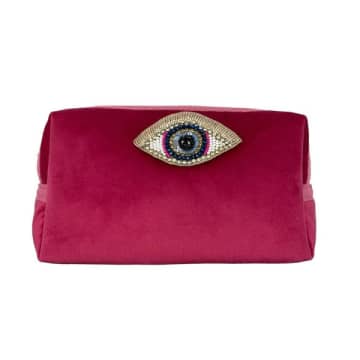 Sixton London Bright Pink Make-up Bag With A Golden Eye Pin