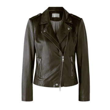 Ouí T Khaki Leather Biker Jacket 76138 6980 In Neutrals
