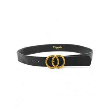 Vimoda Black Double Ring Gold Buckle Leather Belt