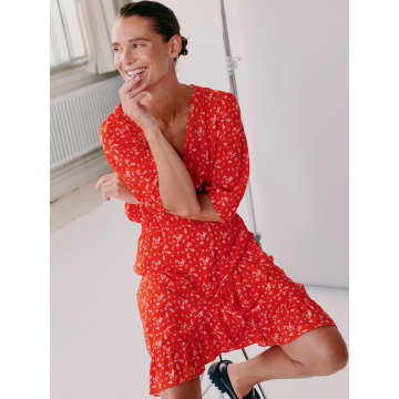 B.young Red Bymmjoella Short Slevees Smock Dress