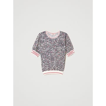Twinset Cream Jacquard Logo Printed Knitted Top In Neutrals