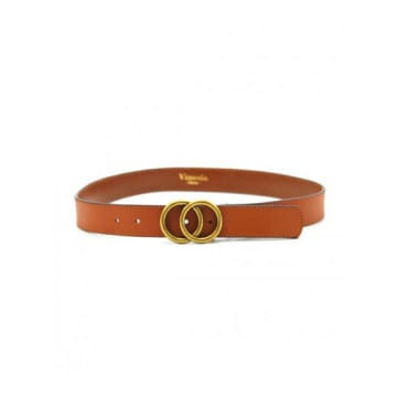 Vimoda Tan Gold Leather Double Ring Buckle Belt In Neutrals
