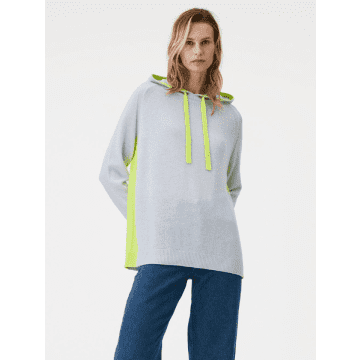 BRODIE CASHMERE PEARL BLUE NEON YELLOW IVY CONTRAST JUMPER