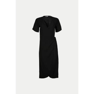 Knowledge Cotton Apparel Black Jet Linen Wrap Dress