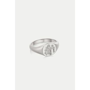 Daisy London Silver Forget Me Not Signet Ring In Metallic