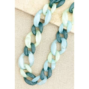 Attic Womenswear Envy Mid Length Resin Link Necklace In Green