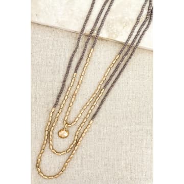 Attic Womenswear Envy Long Triple Layer Necklace In Gold